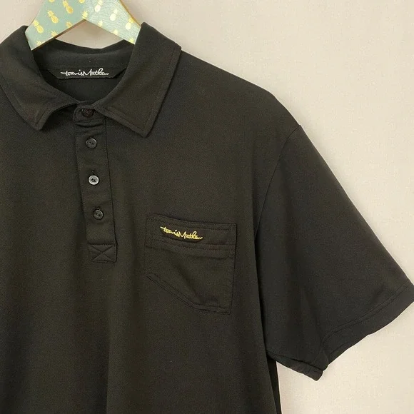 Travis Mathew Polo Shirt Mens Large Winged Solid Black Logo Pocket Short Sleeve - Picture 2 of 14